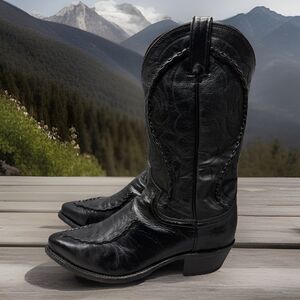 Vintage Dan Post Men Phoenix 16660 Black Leather Cowboy Boots Western Size 8.5D